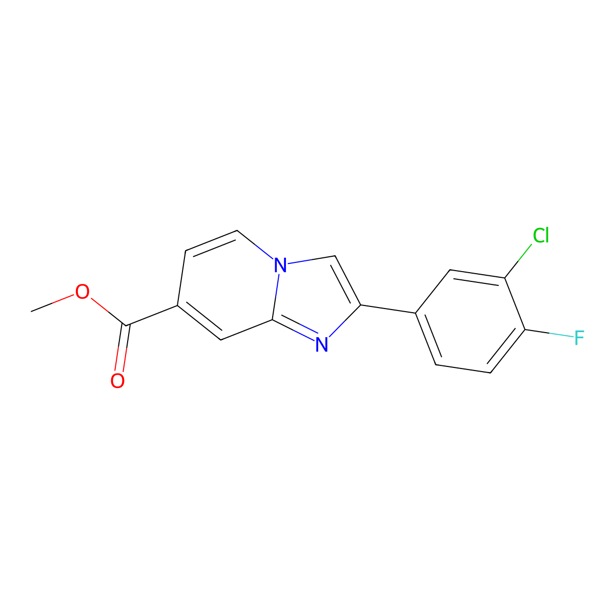 Methyl 2-(3-chloro-4-fluorophenyl)imidazo[1,2-a]pyridine-7-carboxylate molecular structure, CAS 2109175-45-1