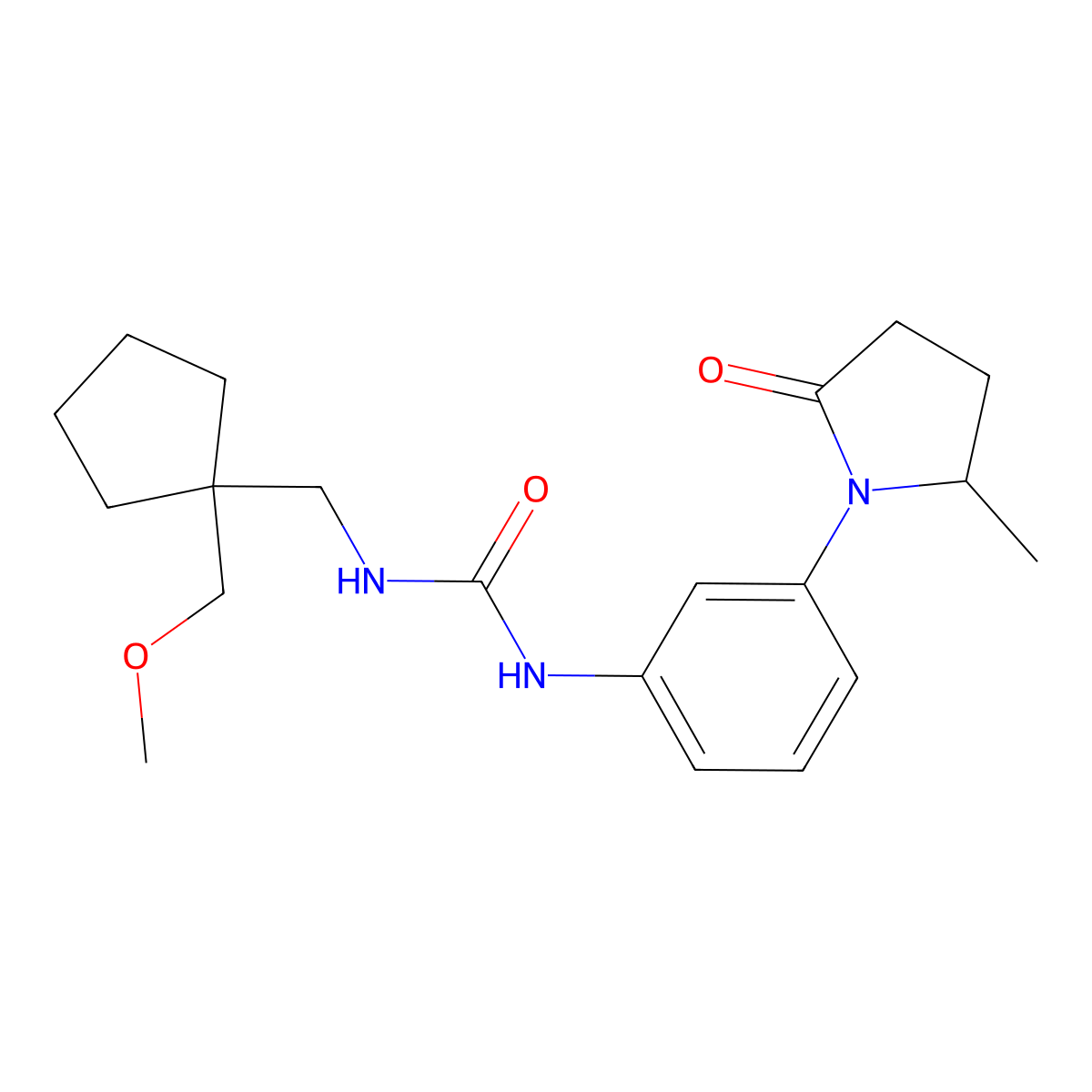 N-{[1-(methoxymethyl)cyclopentyl]methyl}-N'-[3-(2-methyl-5-oxopyrrolidin-1-yl)phenyl]urea molecular structure, CAS 2109175-46-2