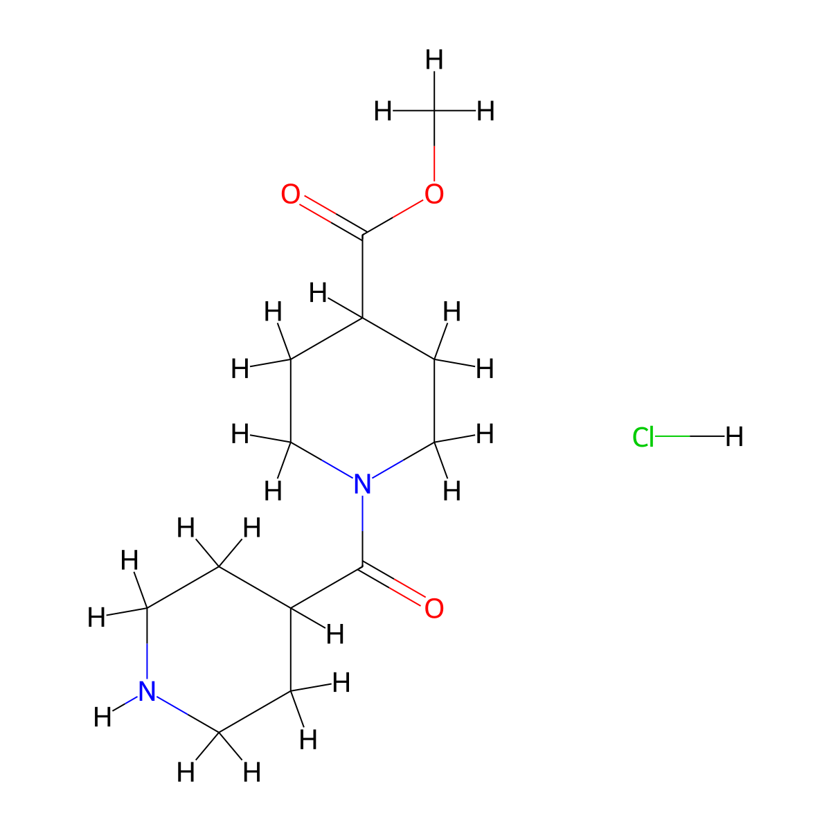 Methyl 1-(piperidine-4-carbonyl)piperidine-4-carboxylate hydrochloride molecular structure, CAS 2109176-86-3
