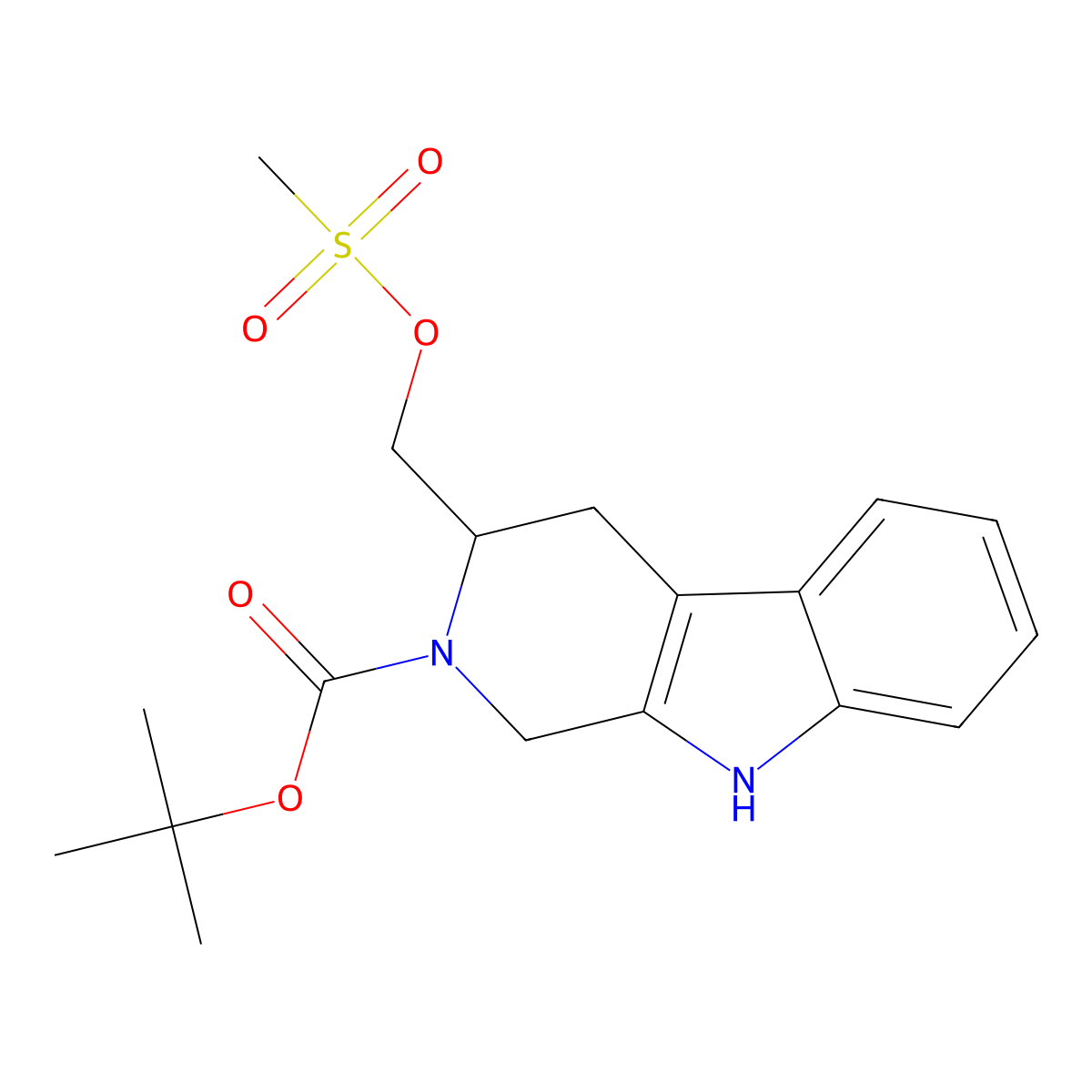 tert-butyl 3-[(methanesulfonyloxy)methyl]-1H,2H,3H,4H,9H-pyrido[3,4-b]indole-2-carboxylate molecular structure, CAS 2109179-68-0