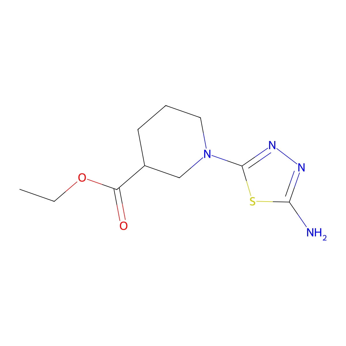 Ethyl 1-(5-amino-1,3,4-thiadiazol-2-yl)piperidine-3-carboxylate molecular structure, CAS 2109229-22-1