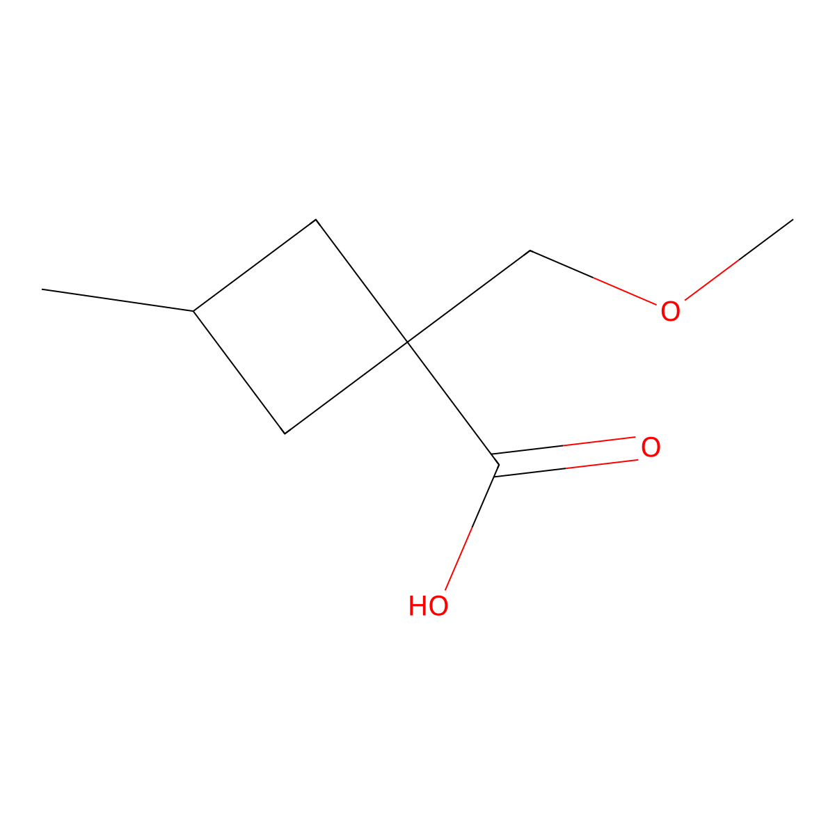 1-(Methoxymethyl)-3-methylcyclobutane-1-carboxylic acid molecular structure, CAS 2109248-92-0