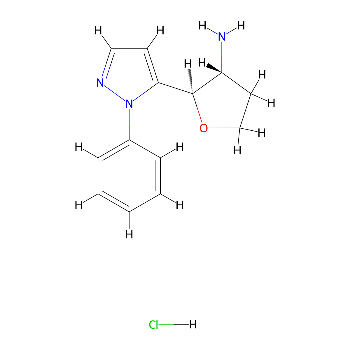 rac-(2R,3R)-2-(1-phenyl-1H-pyrazol-5-yl)oxolan-3-amine hydrochloride molecular structure, CAS 2109267-51-6