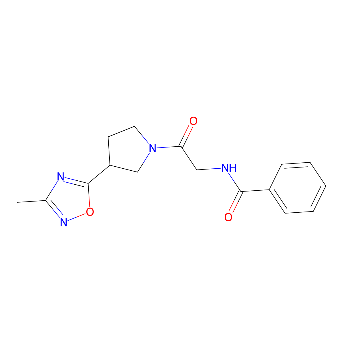 N-{2-[3-(3-Methyl-1,2,4-oxadiazol-5-YL)pyrrolidin-1-YL]-2-oxoethyl}benzamide molecular structure, CAS 2109305-45-3