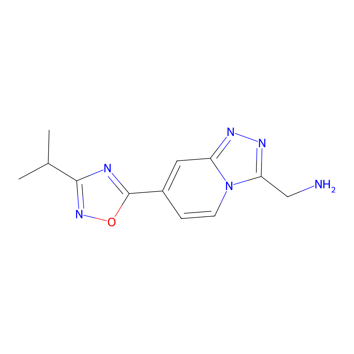 {[7-(3-Isopropyl-1,2,4-oxadiazol-5-yl)[1,2,4]triazolo[4,3-a]pyridin-3-yl]methyl}amine molecular structure, CAS 2109414-92-6