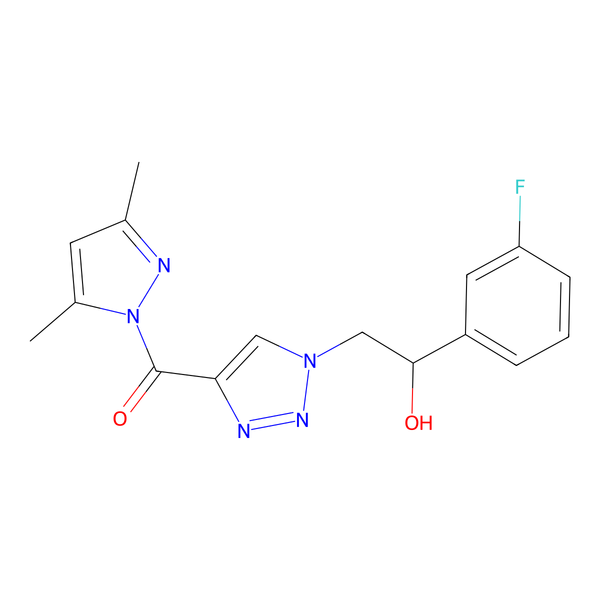 2-{4-[(3,5-dimethyl-1H-pyrazol-1-yl)carbonyl]-1H-1,2,3-triazol-1-yl}-1-(3-fluorophenyl)ethanol molecular structure, CAS 2109419-14-7