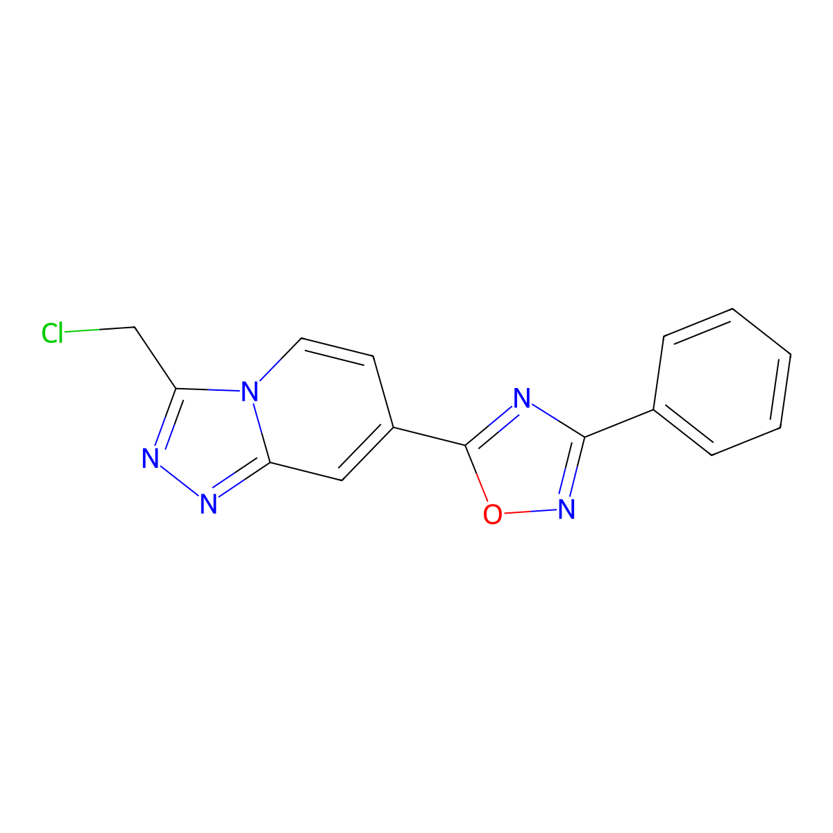 3-(Chloromethyl)-7-(3-phenyl-1,2,4-oxadiazol-5-yl)[1,2,4]triazolo[4,3-a]pyridine molecular structure, CAS 2109419-21-6