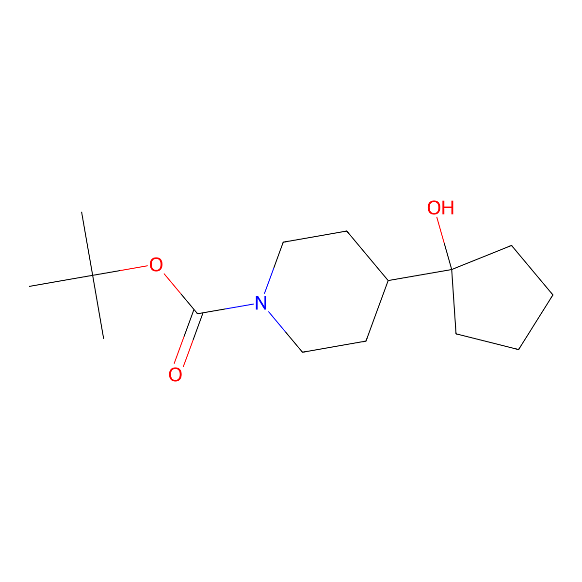 Tert-butyl 4-(1-hydroxycyclopentyl)piperidine-1-carboxylate molecular structure, CAS 2109436-84-0