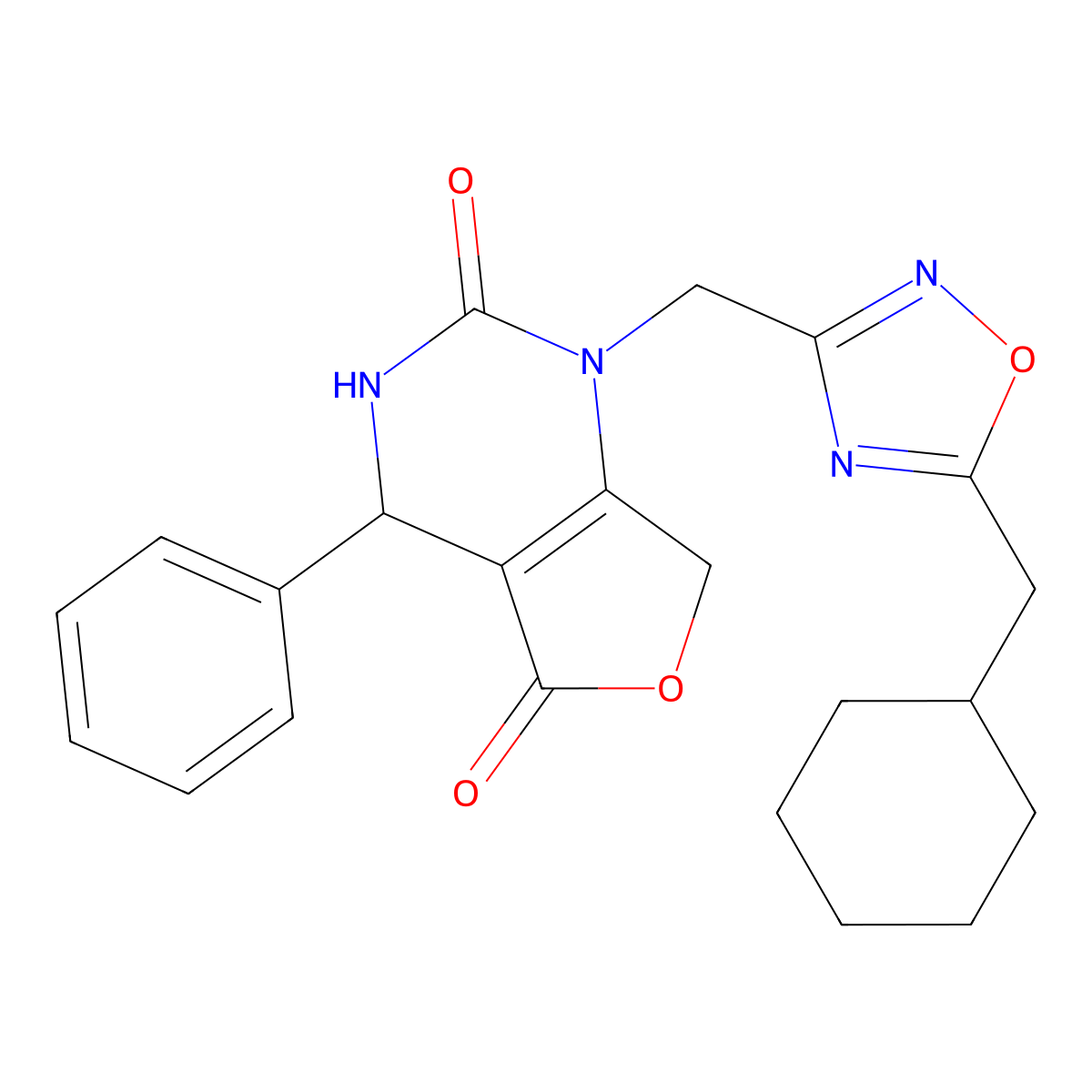 1-{[5-(cyclohexylmethyl)-1,2,4-oxadiazol-3-yl]methyl}-4-phenyl-1H,2H,3H,4H,5H,7H-furo[3,4-d]pyrimidine-2,5-dione molecular structure, CAS 2109452-21-1