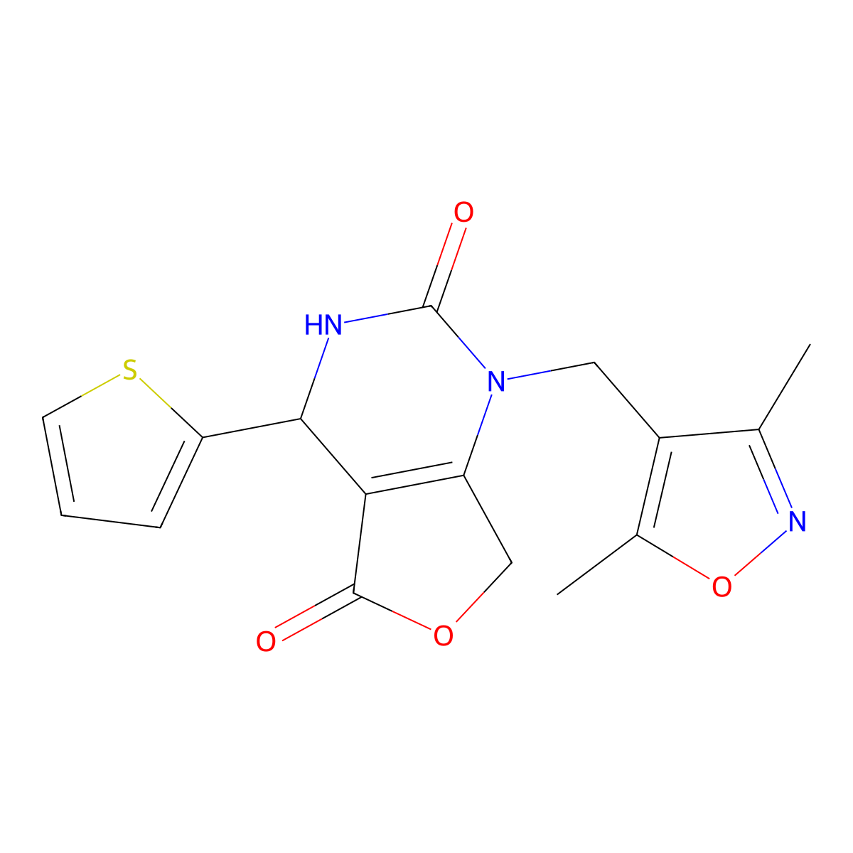 1-[(3,5-dimethylisoxazol-4-yl)methyl]-4-(2-thienyl)-4,7-dihydrofuro[3,4-d]pyrimidine-2,5(1H,3H)-dione molecular structure, CAS 2109452-33-5