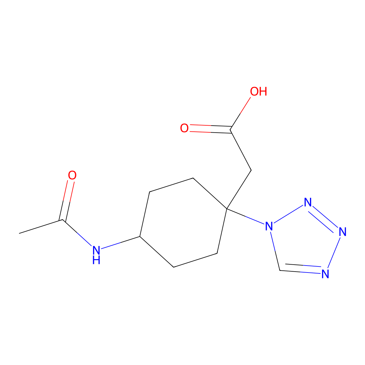 2-[4-Acetamido-1-(tetrazol-1-yl)cyclohexyl]acetic acid molecular structure, CAS 2109486-89-5