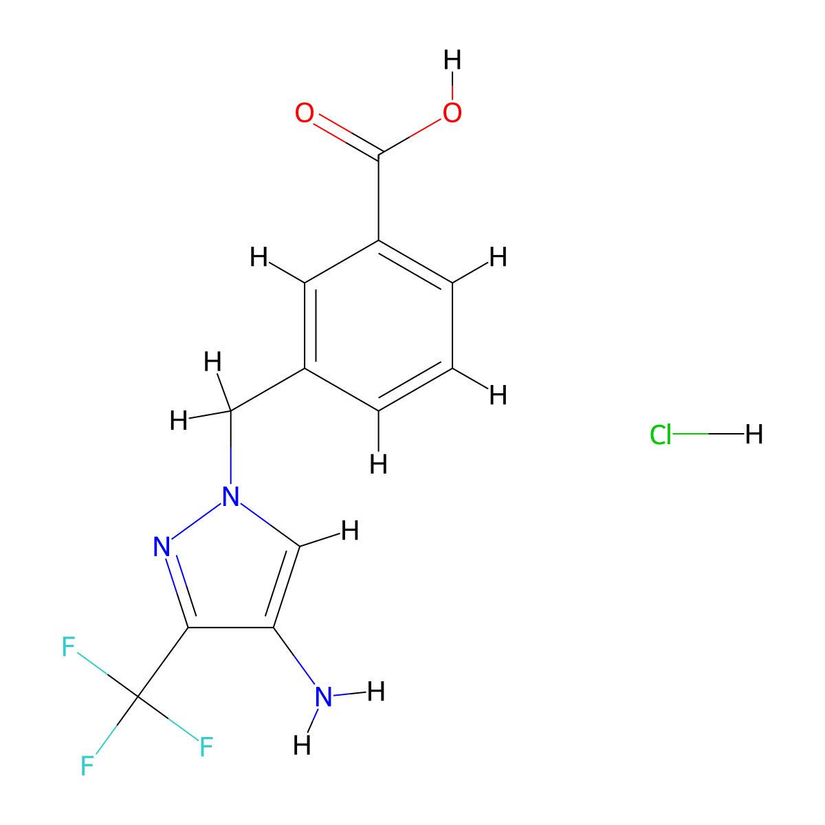 3-[[4-Amino-3-(trifluoromethyl)pyrazol-1-yl]methyl]benzoic acid;hydrochloride molecular structure, CAS 2109510-69-0