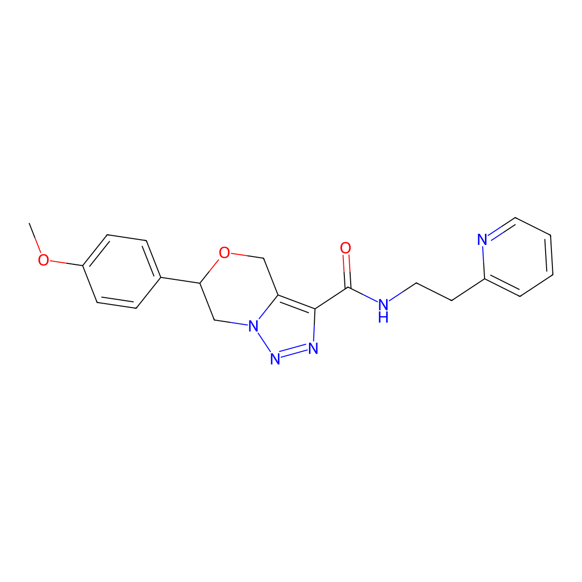 6-(4-methoxyphenyl)-N-(2-pyridin-2-ylethyl)-6,7-dihydro-4H-[1,2,3]triazolo[5,1-c][1,4]oxazine-3-carboxamide molecular structure, CAS 2109511-66-0