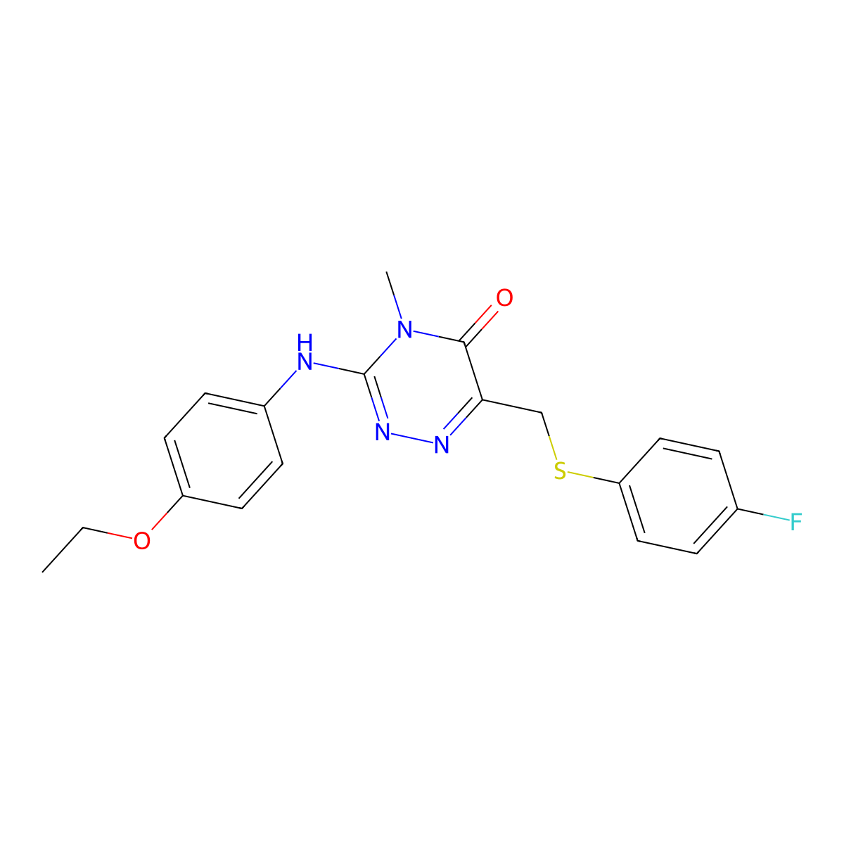3-(4-Ethoxyanilino)-6-{[(4-fluorophenyl)sulfanyl]methyl}-4-methyl-1,2,4-triazin-5(4H)-one molecular structure, CAS 2109516-34-7