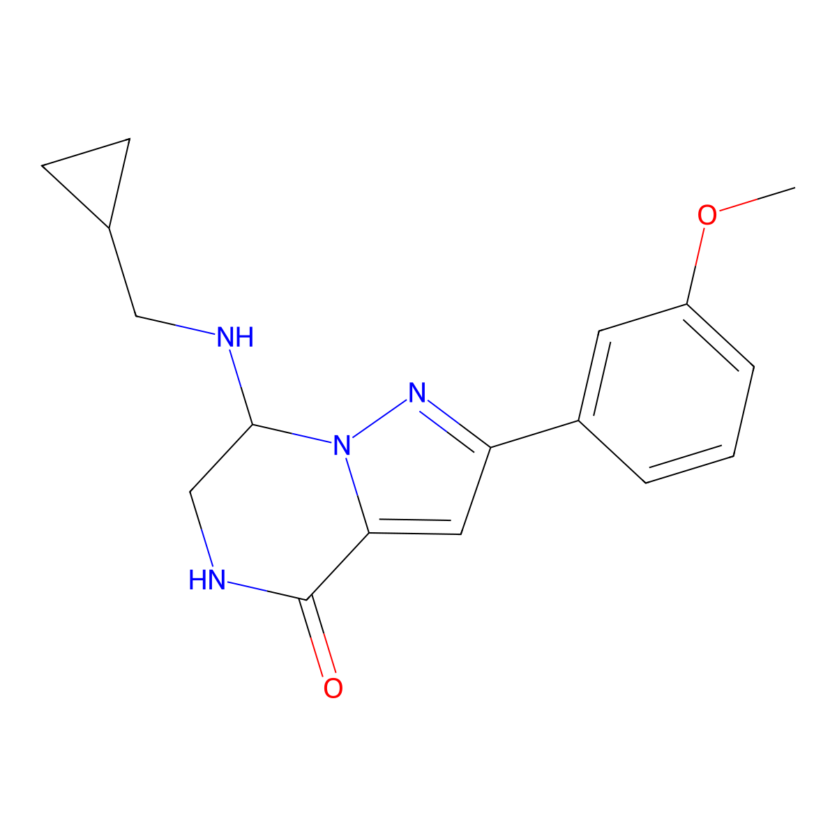 7-[(cyclopropylmethyl)amino]-2-(3-methoxyphenyl)-6,7-dihydropyrazolo[1,5-a]pyrazin-4(5H)-one molecular structure, CAS 2109584-08-7