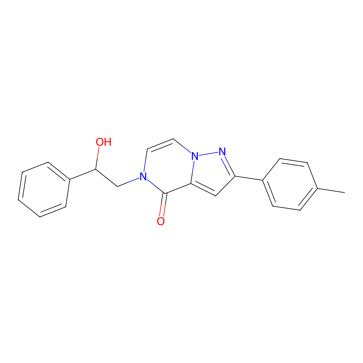 5-(2-hydroxy-2-phenylethyl)-2-(4-methylphenyl)pyrazolo[1,5-a]pyrazin-4(5H)-one molecular structure, CAS 2109584-11-2