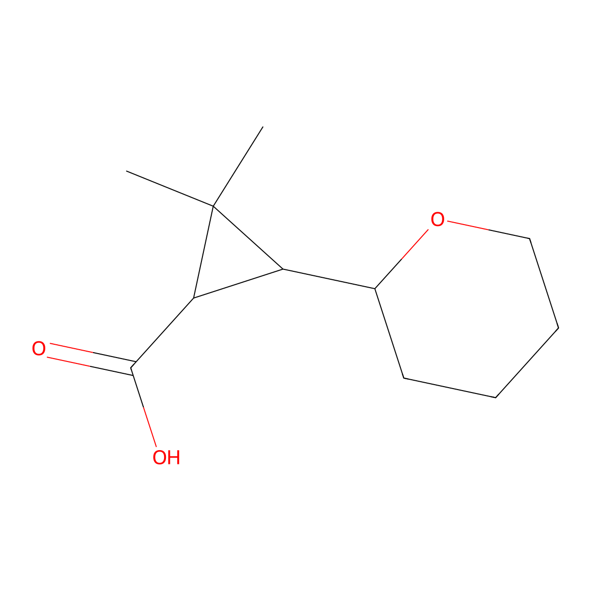 2,2-Dimethyl-3-(oxan-2-yl)cyclopropane-1-carboxylic acid molecular structure, CAS 2109602-83-5
