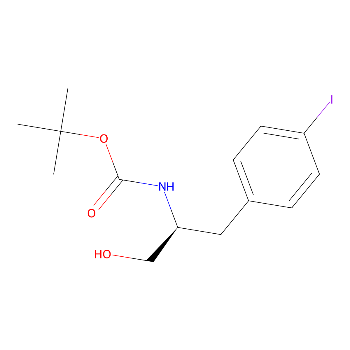 t-butyl [(1S)-2-hydroxy-1-(4-iodobenzyl)ethyl]carbamate molecular structure, CAS 210962-68-8
