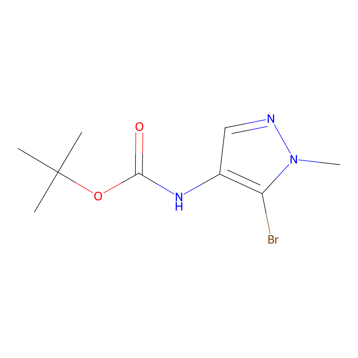 tert-Butyl (5-bromo-1-methyl-1H-pyrazol-4-yl)carbamate molecular structure, CAS 2109725-25-7