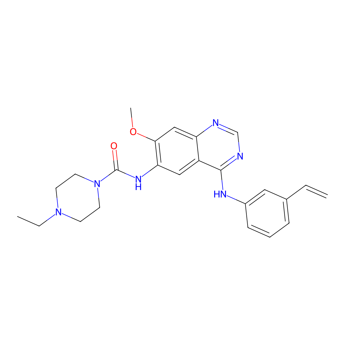 4-Ethyl-N-(7-methoxy-4-((3-vinylphenyl)amino)quinazolin-6-yl)piperazine-1-carboxamide molecular structure, CAS 2109805-51-6