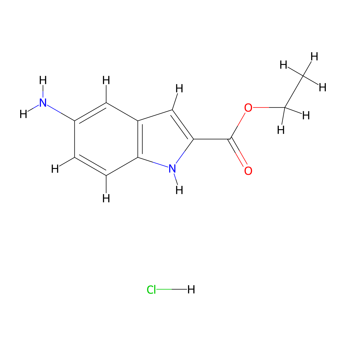 Ethyl 5-amino-1H-indole-2-carboxylate hydrochloride molecular structure, CAS 2109805-66-3