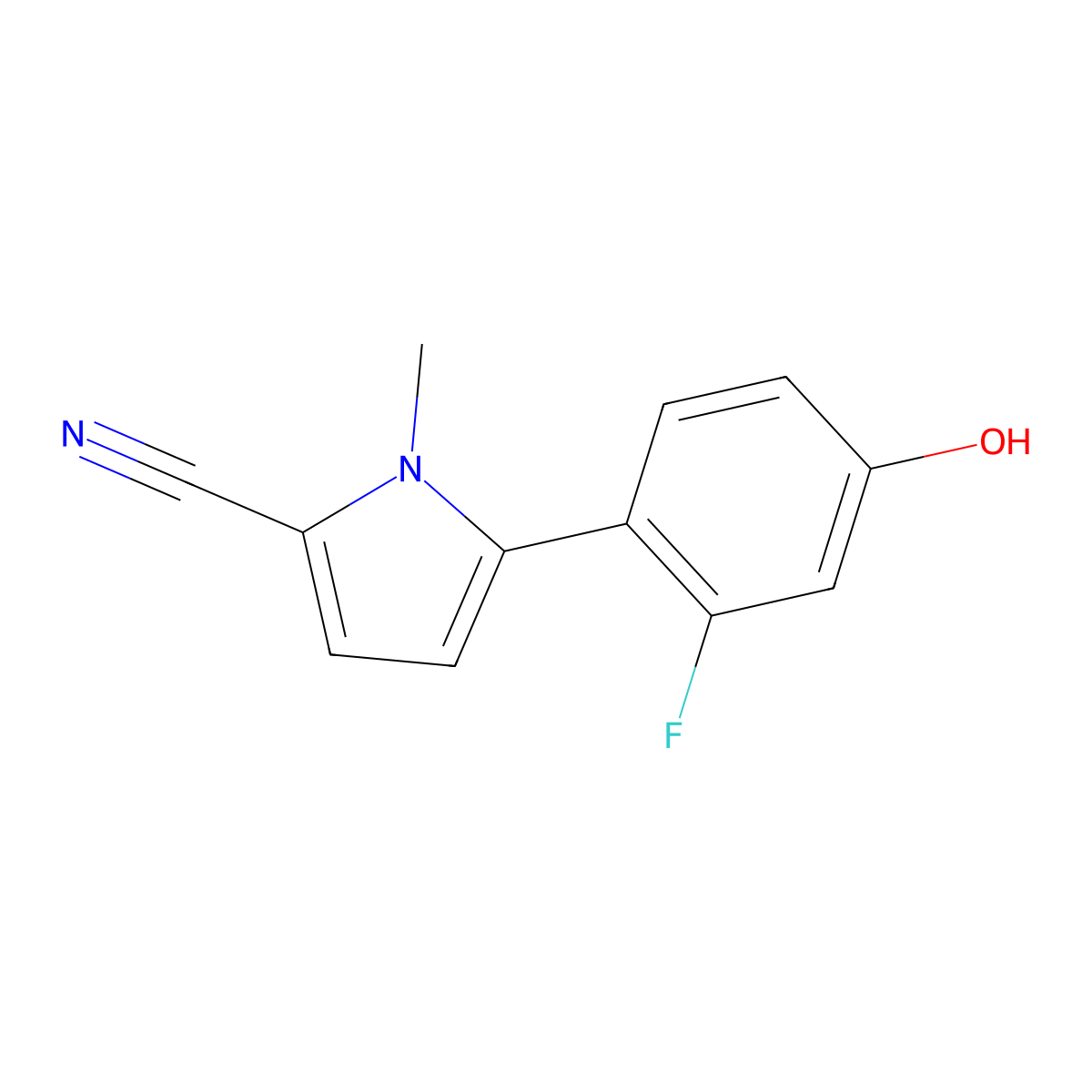 5-(2-fluoro-4-hydroxyphenyl)-1-methyl-1H-pyrrole-2-carbonitrile molecular structure, CAS 2109805-69-6