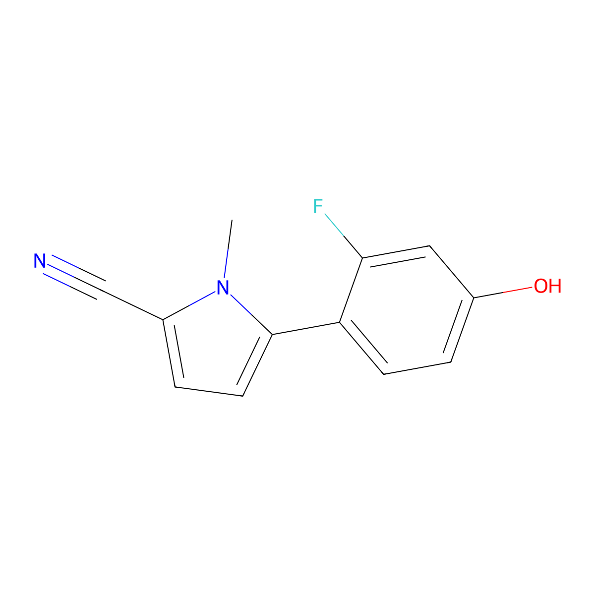 5-(2-fluoro-4-hydroxyphenyl)-1-methyl-1H-pyrrole-2-carbonitrile molecular structure, CAS 2109805-69-6