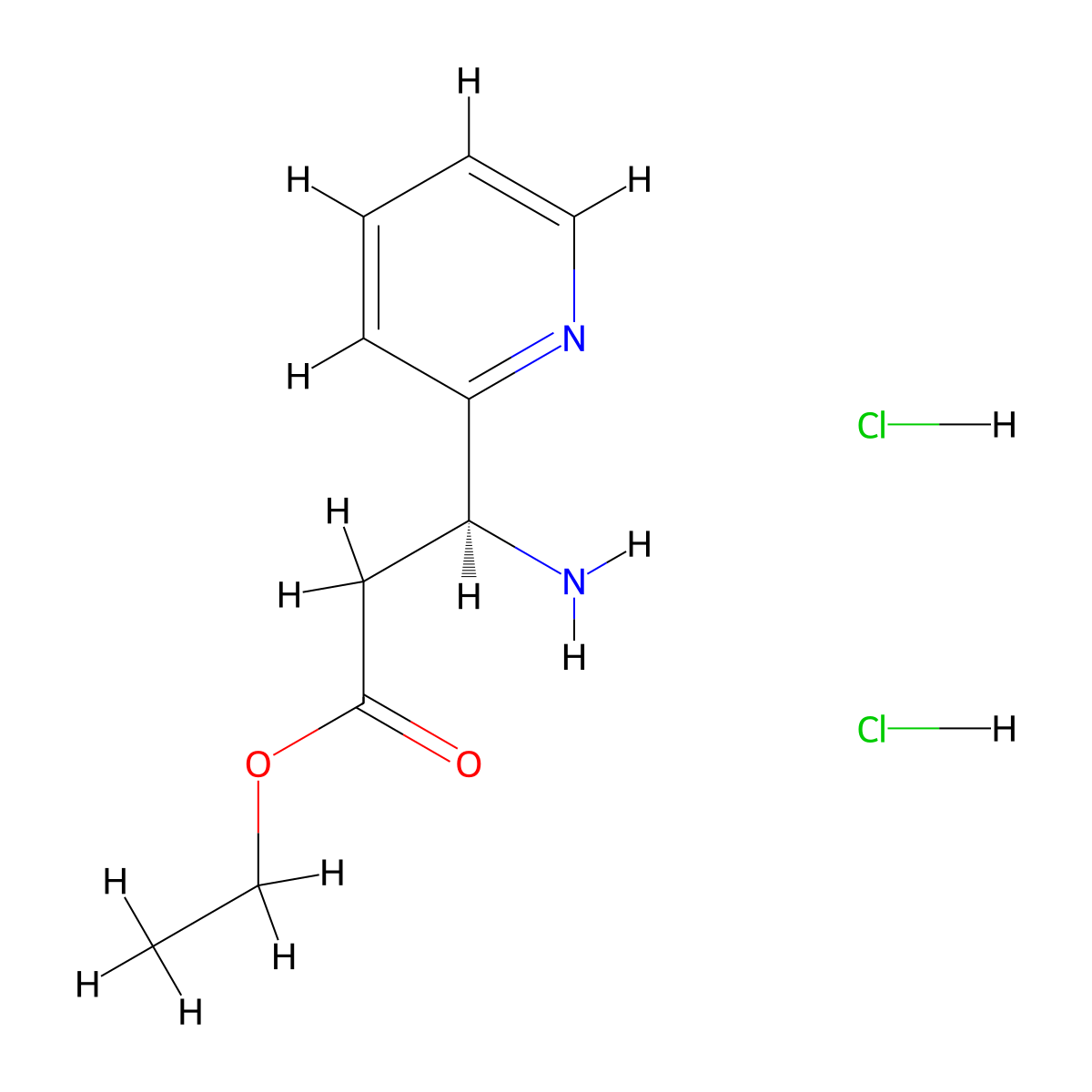 ethyl (3S)-3-amino-3-(pyridin-2-yl)propanoate dihydrochloride molecular structure, CAS 2109874-03-3