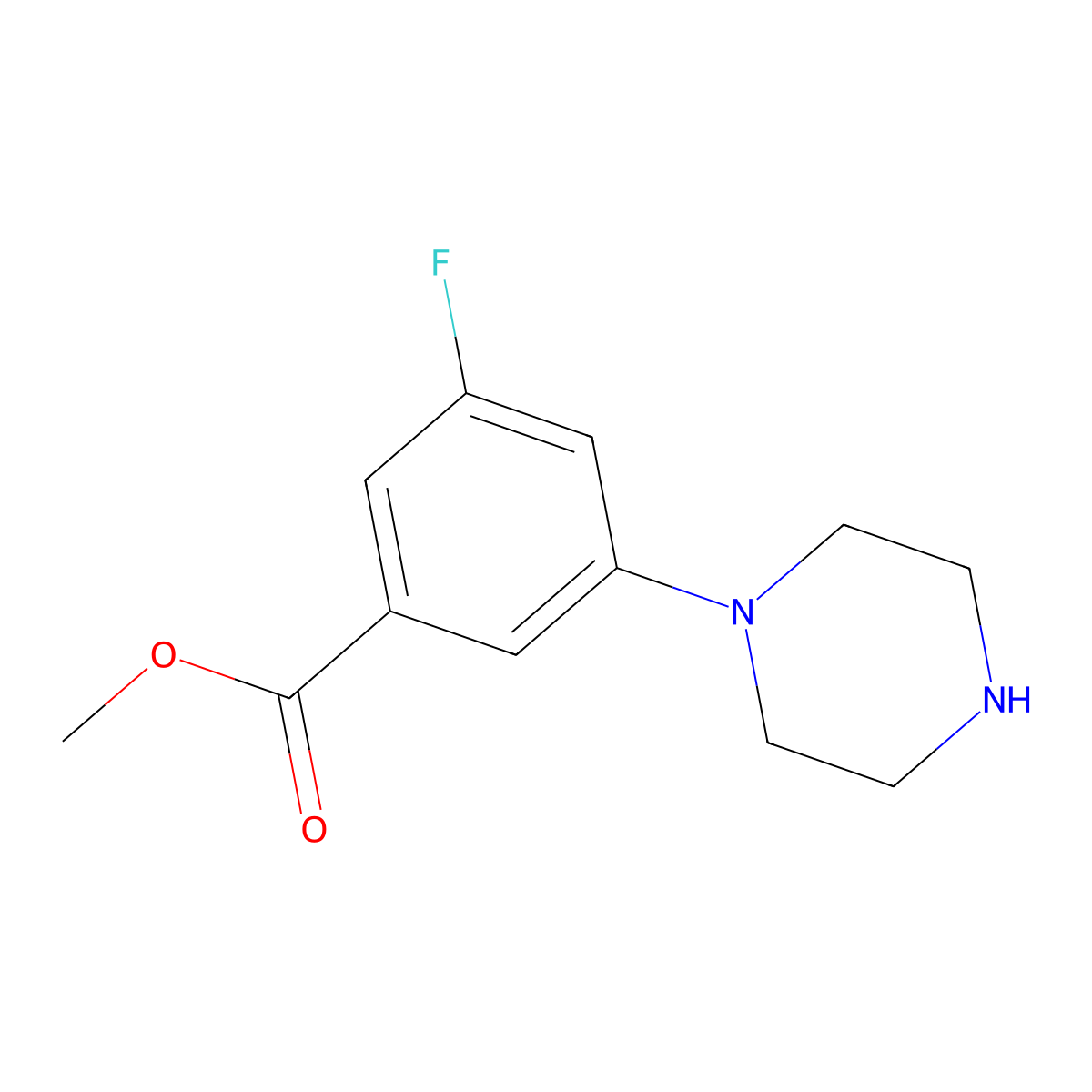 Methyl 3-fluoro-5-(1-piperazinyl)benzoate molecular structure, CAS 210992-83-9