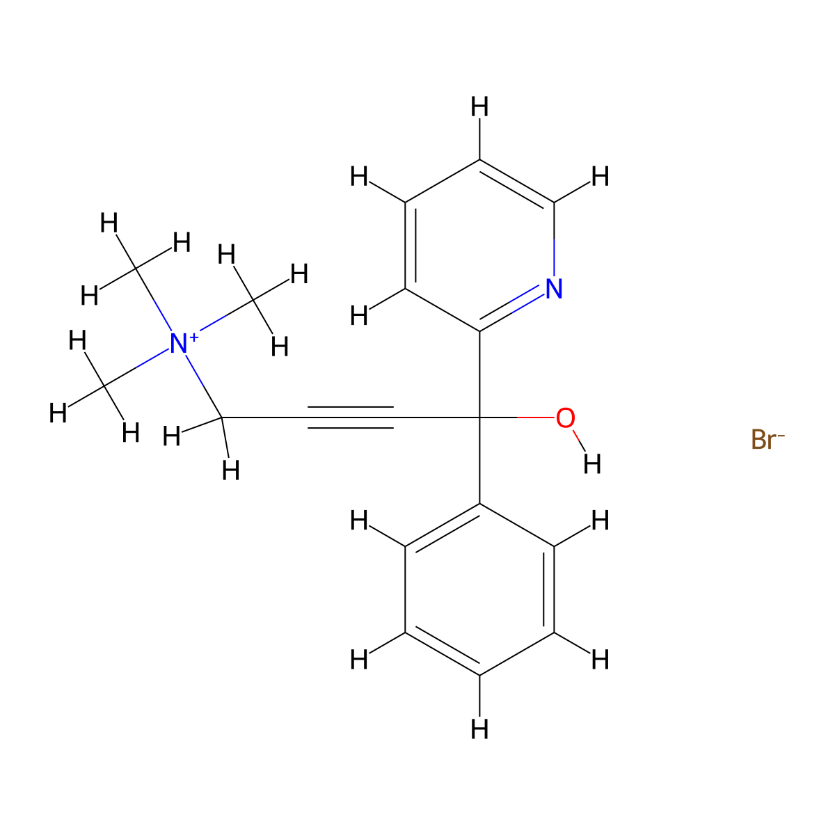 4-Hydroxy-N,N,N-trimethyl-4-phenyl-4-(pyridin-2-yl)but-2-yn-1-aminium bromide molecular structure, CAS 2110-33-0