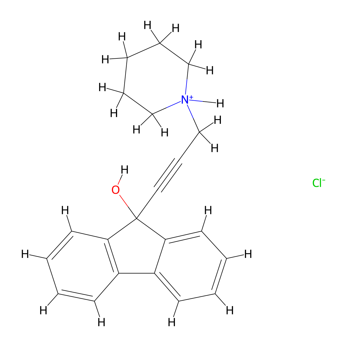 Fluoren-9-ol, 9-(3-piperidino-1-propynyl)-, hydrochloride molecular structure, CAS 2110-35-2
