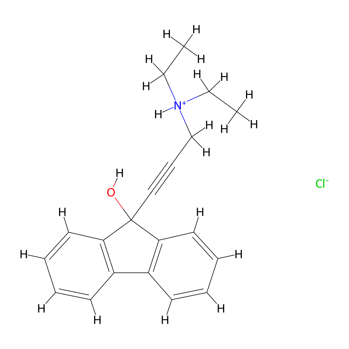 Fluoren-9-ol, 9-(3-(diethylamino)-1-propynyl)-, hydrochloride molecular structure, CAS 2110-38-5