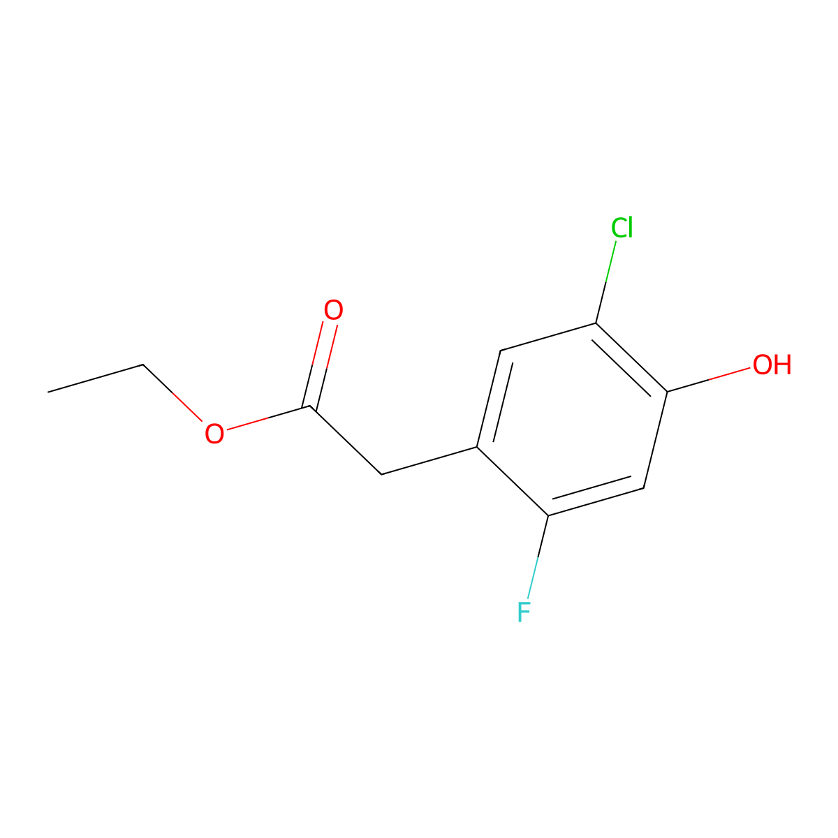 Ethyl 2-(5-chloro-2-fluoro-4-hydroxyphenyl)acetate molecular structure, CAS 2110061-99-7