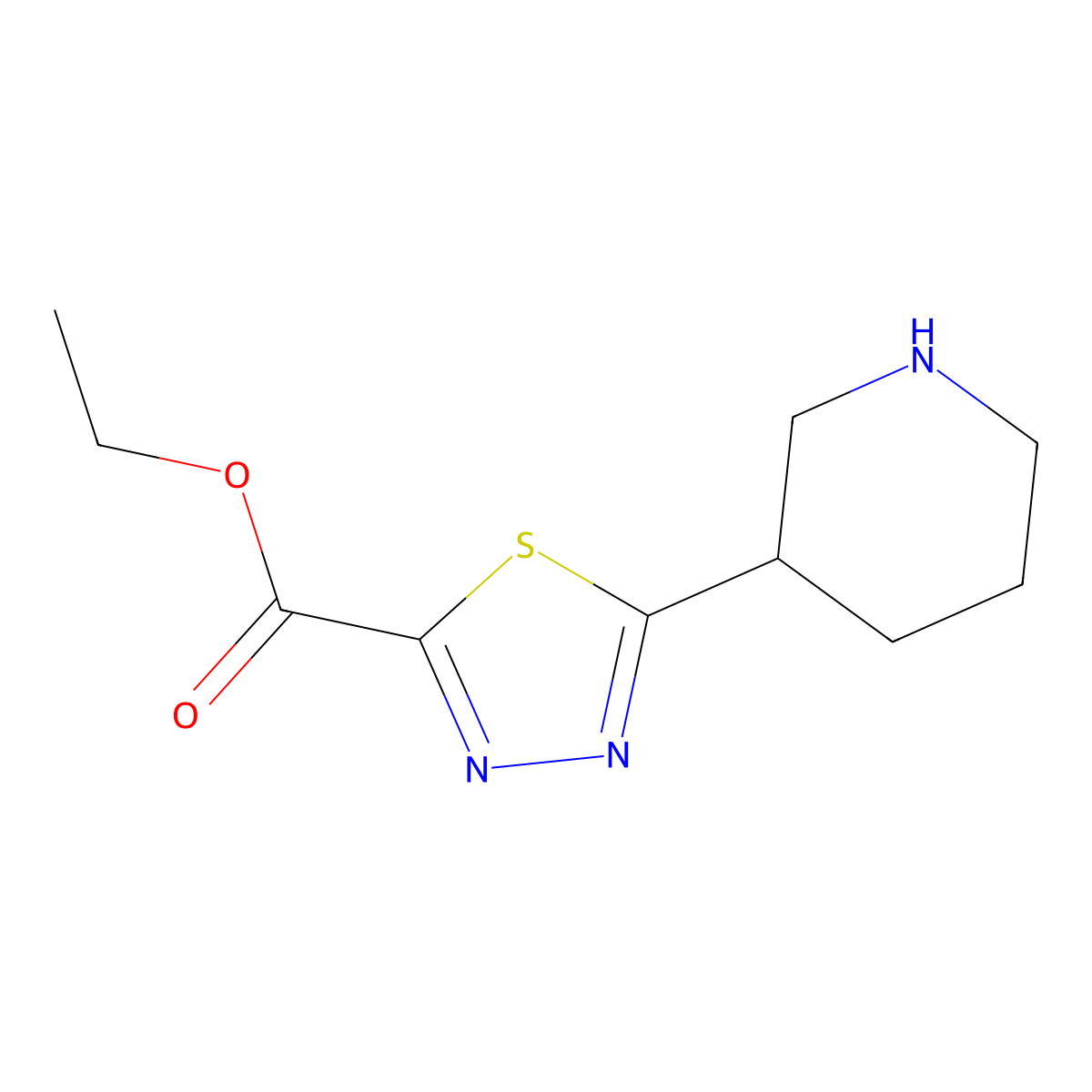 Ethyl 5-(piperidin-3-yl)-1,3,4-thiadiazole-2-carboxylate molecular structure, CAS 2110093-52-0