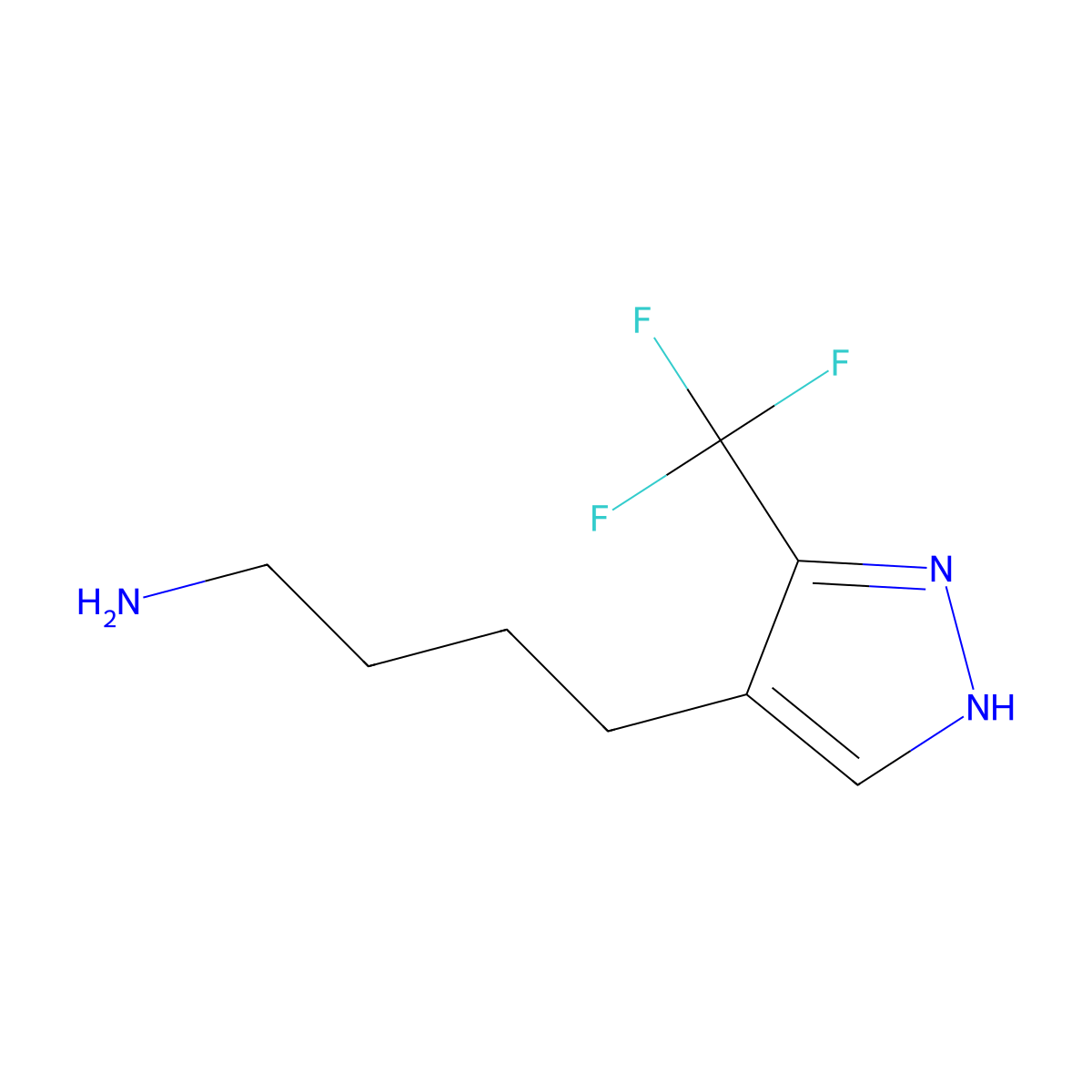 4-[5-(trifluoromethyl)-1H-pyrazol-4-yl]butan-1-amine molecular structure, CAS 2110152-73-1