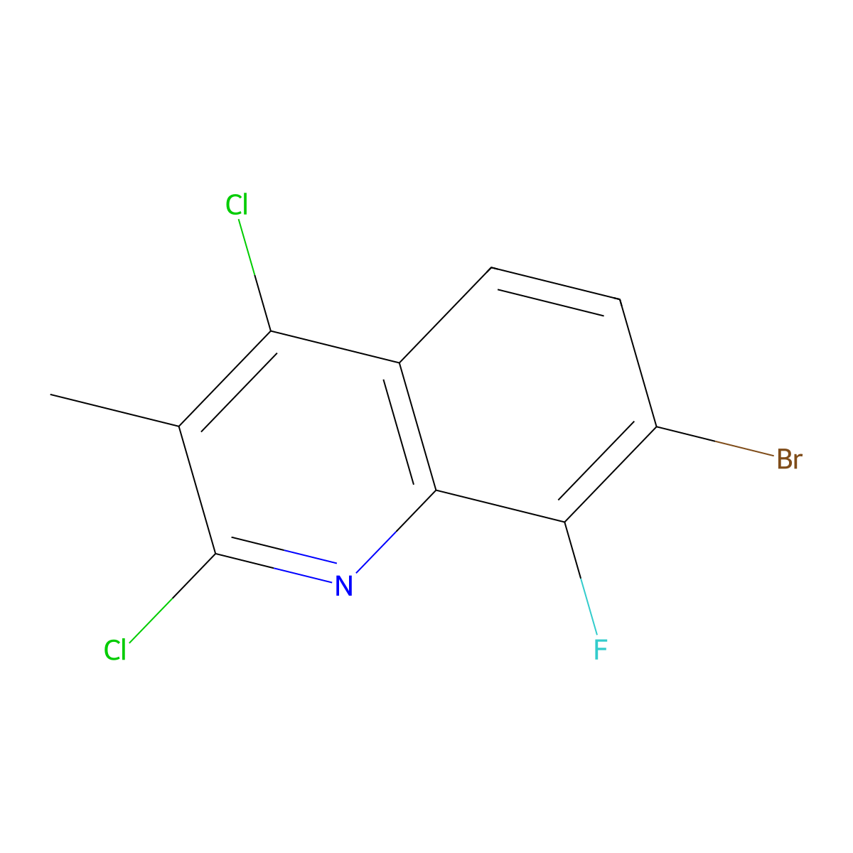 7-Bromo-2,4-dichloro-8-fluoro-3-methylquinoline molecular structure, CAS 2110193-60-5