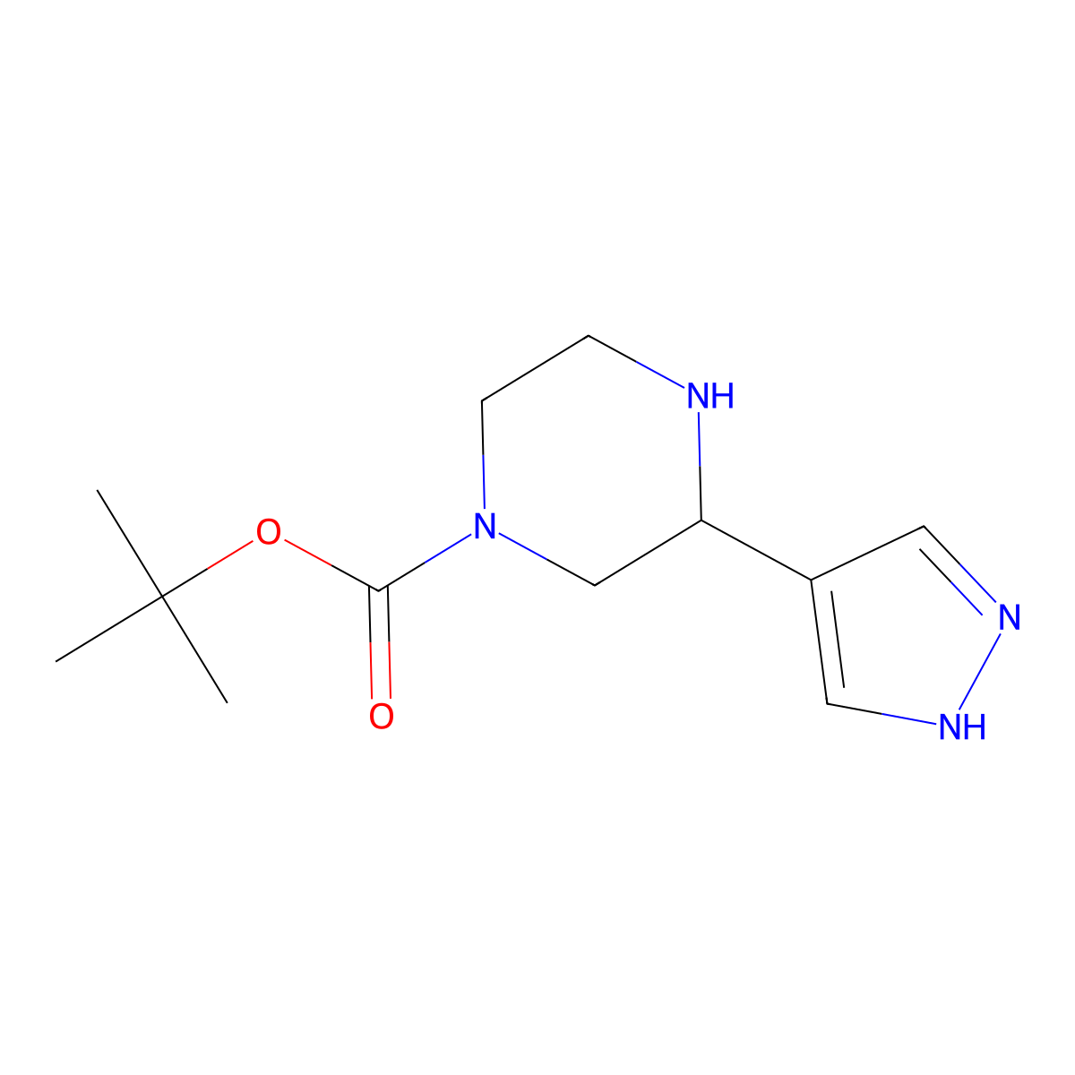 Tert-butyl 3-(1H-pyrazol-4-yl)piperazine-1-carboxylate molecular structure, CAS 2110337-83-0