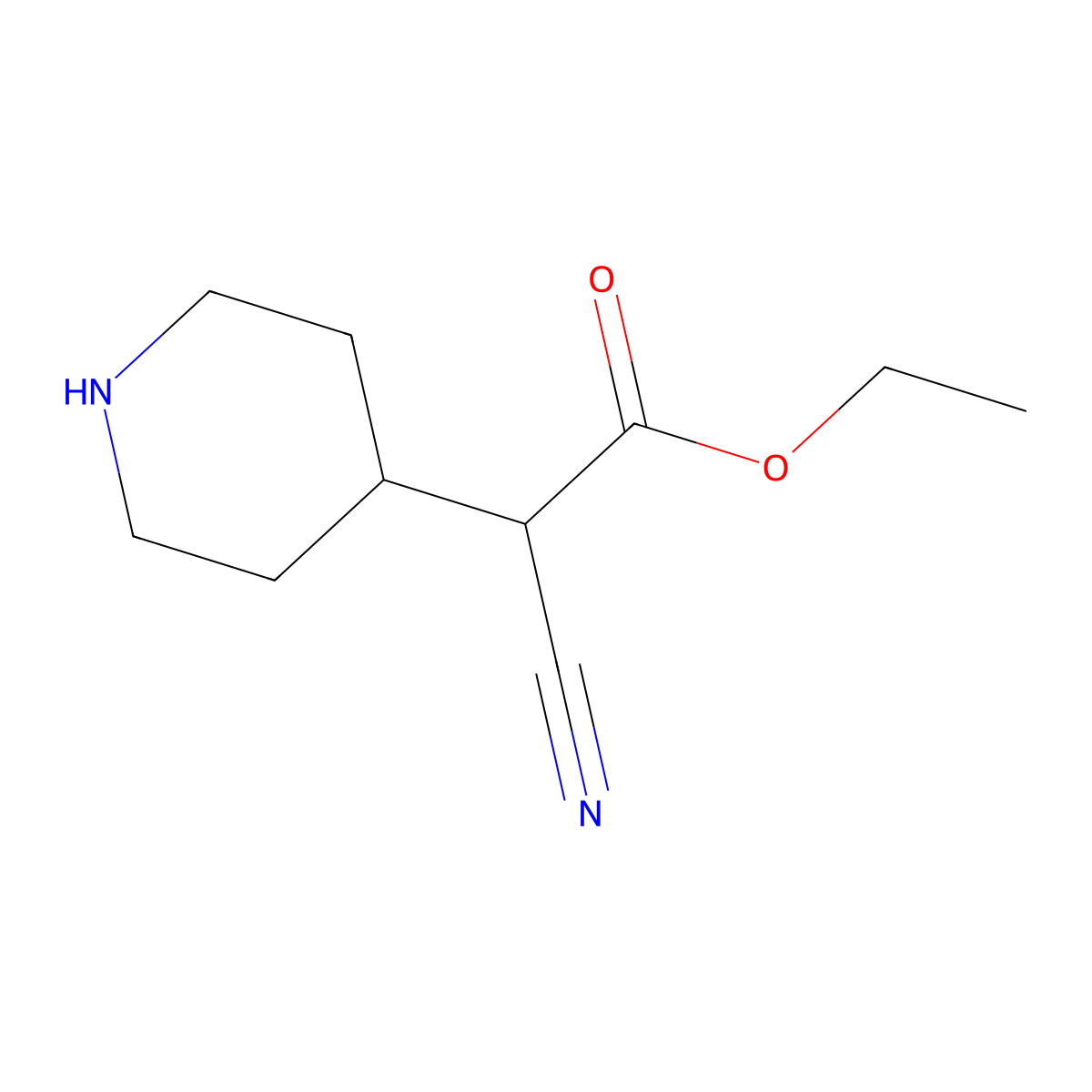Ethyl 2-cyano-2-(piperidin-4-yl)acetate molecular structure, CAS 2110379-62-7