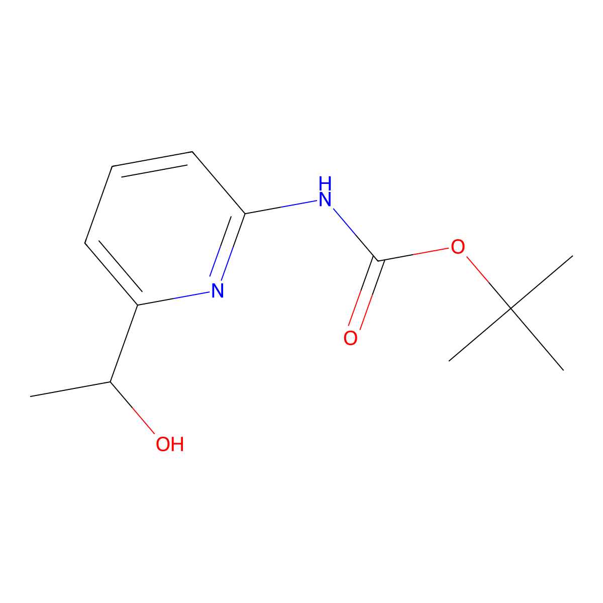 tert-butyl N-[6-(1-hydroxyethyl)pyridin-2-yl]carbamate molecular structure, CAS 2110380-98-6