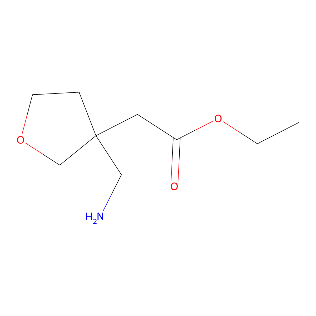 Ethyl 2-[3-(aminomethyl)oxolan-3-yl]acetate molecular structure, CAS 2110389-18-7