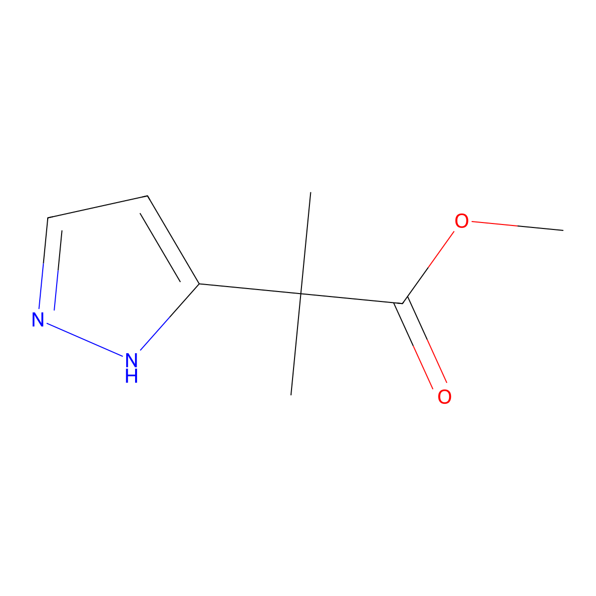 Methyl 2-methyl-2-(1H-pyrazol-3-yl)propanoate molecular structure, CAS 2110391-84-7