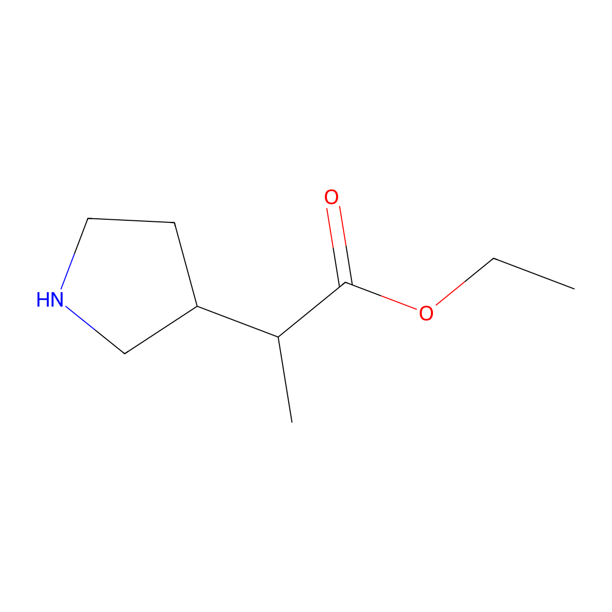 Ethyl 2-(pyrrolidin-3-yl)propanoate molecular structure, CAS 2110392-93-1