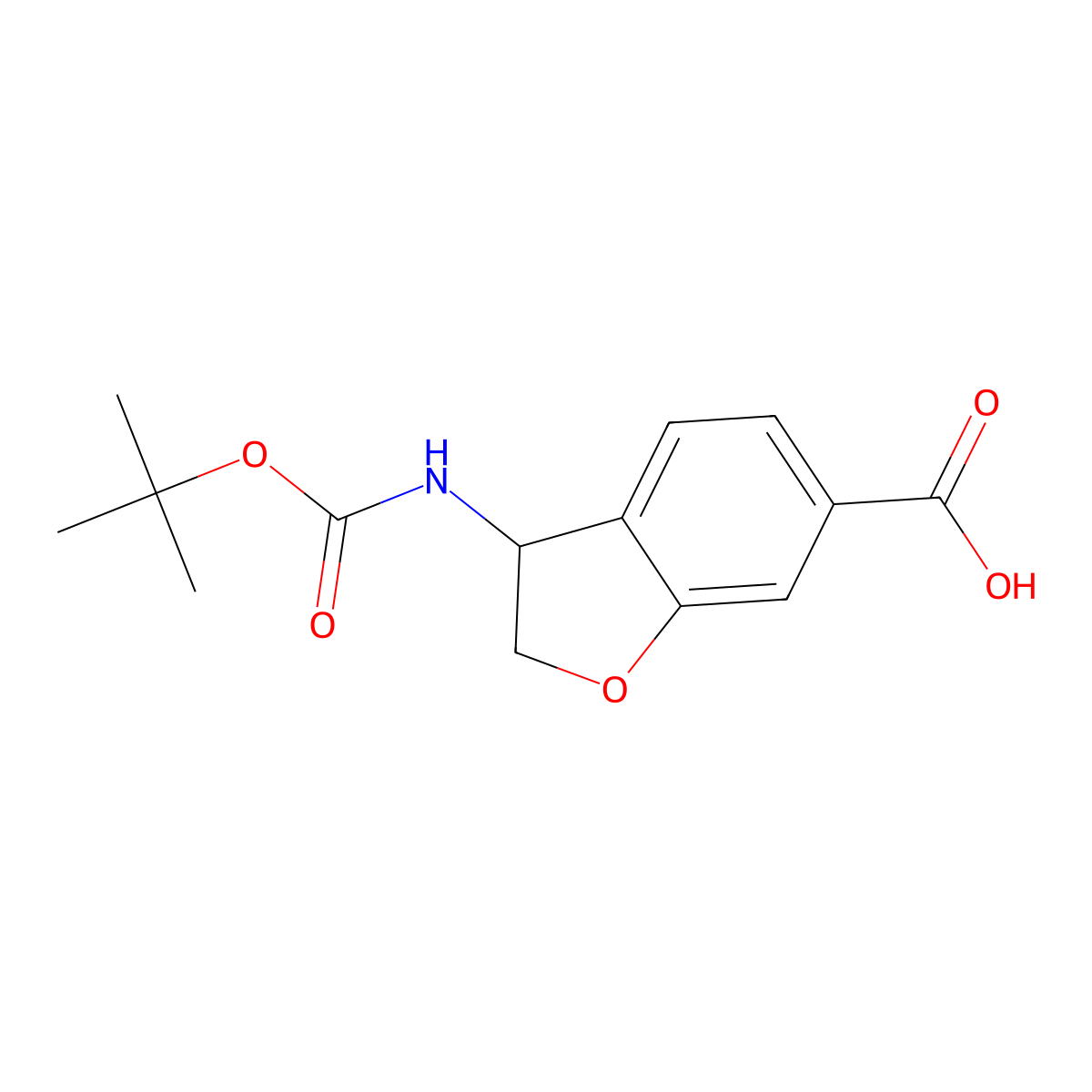 3-((Tert-butoxycarbonyl)amino)-2,3-dihydrobenzofuran-6-carboxylic acid molecular structure, CAS 2110422-07-4