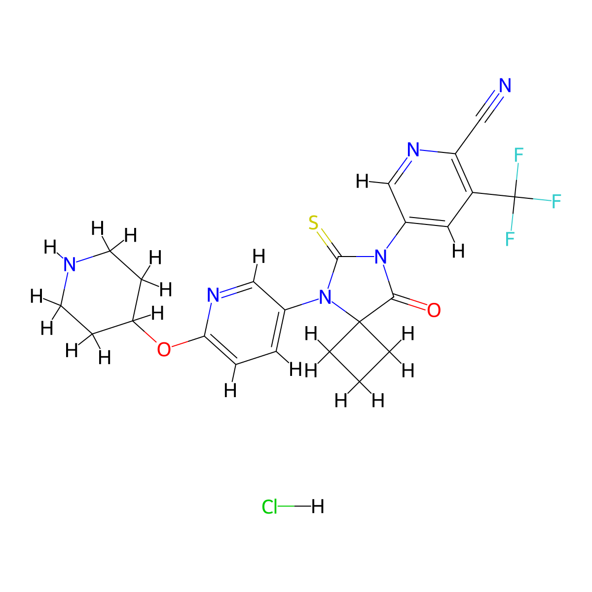 5-(8-Oxo-5-(6-(piperidin-4-yloxy)pyridin-3-yl)-6-thioxo-5,7-diazaspiro[3.4]octan-7-yl)-3-(trifluoromethyl)picolinonitrile hydrochloride molecular structure, CAS 2110428-64-1