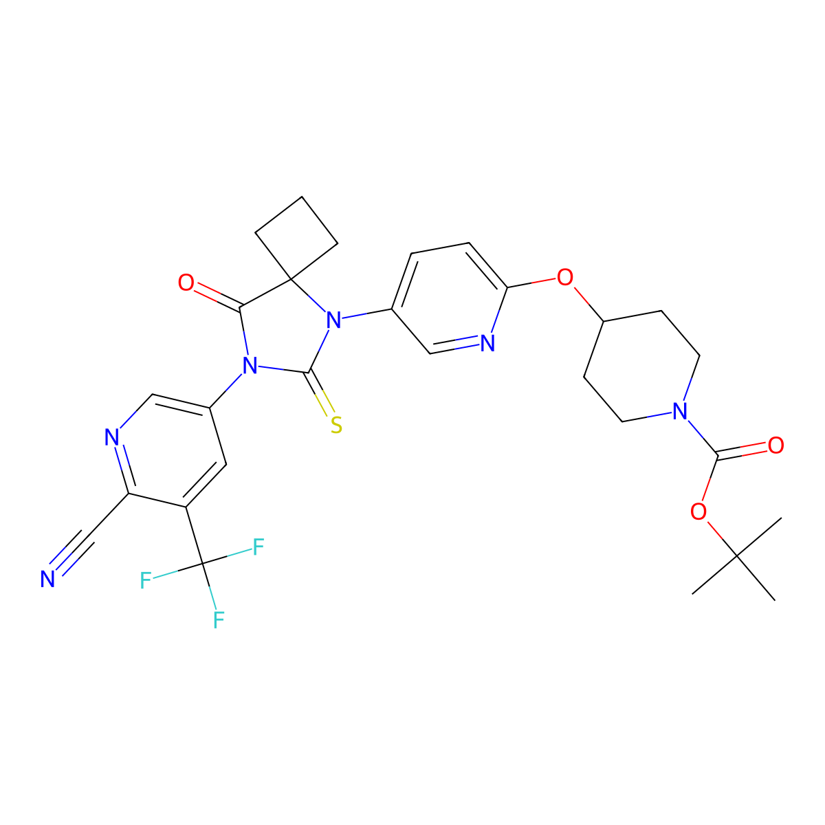 1,1-Dimethylethyl 4-[[5-[7-[6-cyano-5-(trifluoromethyl)-3-pyridinyl]-8-oxo-6-thioxo-5,7-diazaspiro[3.4]oct-5-YL]-2-pyridinyl]oxy]-1-piperidinecarboxylate molecular structure, CAS 2110429-27-9