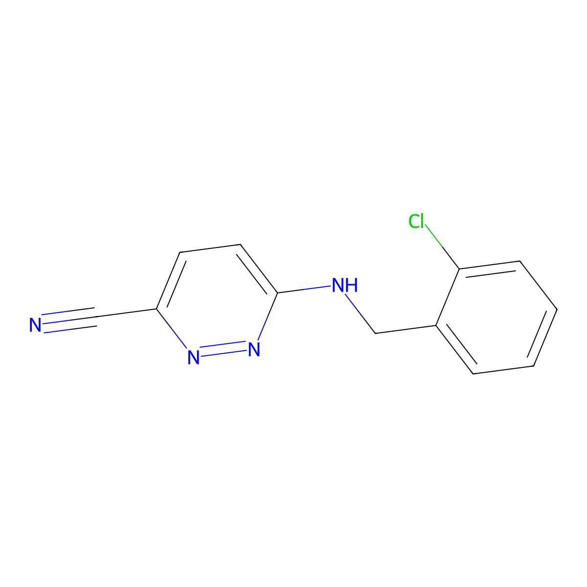 6-{[(2-Chlorophenyl)methyl]amino}pyridazine-3-carbonitrile molecular structure, CAS 2110534-90-0