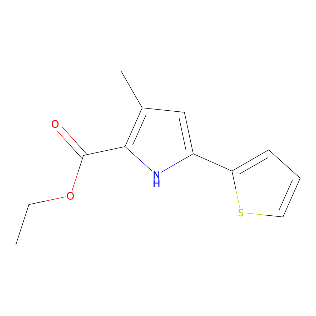 Ethyl 3-methyl-5-(2-thienyl)-1H-pyrrole-2-carboxylate molecular structure, CAS 2110573-09-4