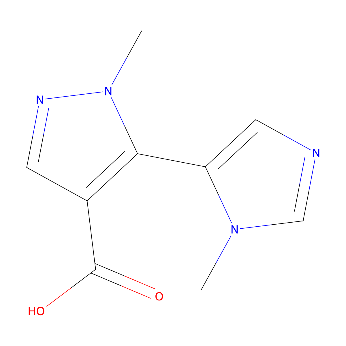 1-methyl-5-(1-methyl-1H-imidazol-5-yl)-1H-pyrazole-4-carboxylic acid molecular structure, CAS 2110961-35-6