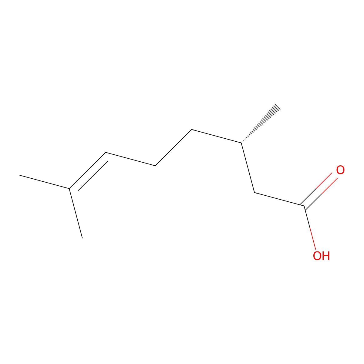 (S)-(-)-Citronellic acid molecular structure, CAS 2111-53-7