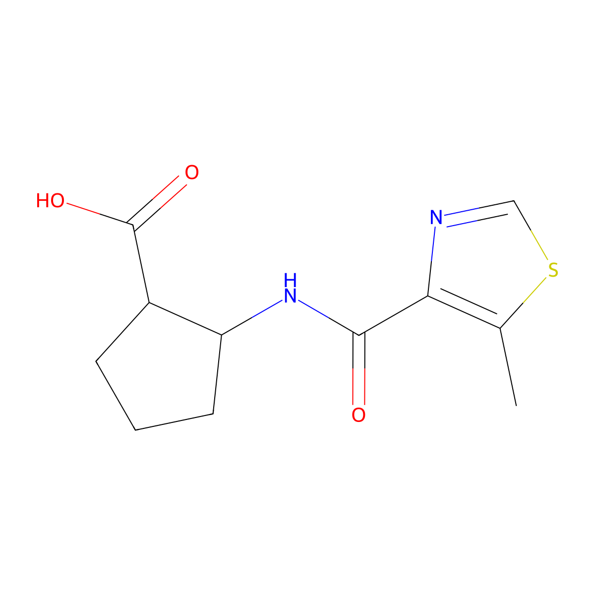 2-(5-Methylthiazole-4-carboxamido)cyclopentane-1-carboxylic acid molecular structure, CAS 2111038-75-4